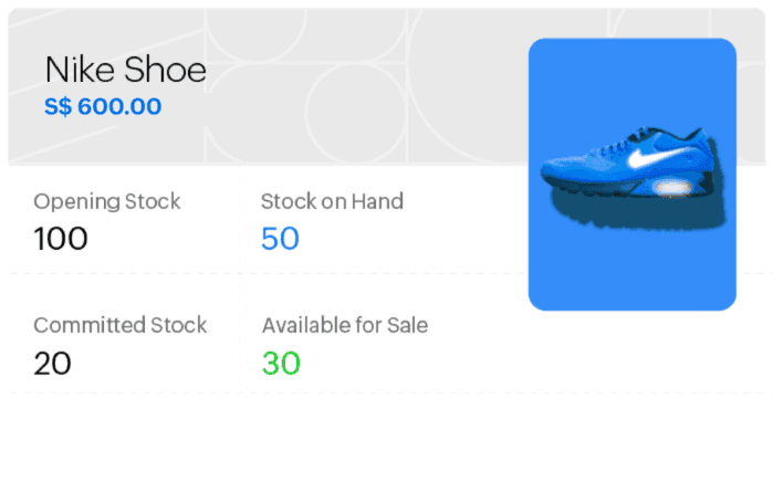 Inventory management dashboard displays stock details of a particular product