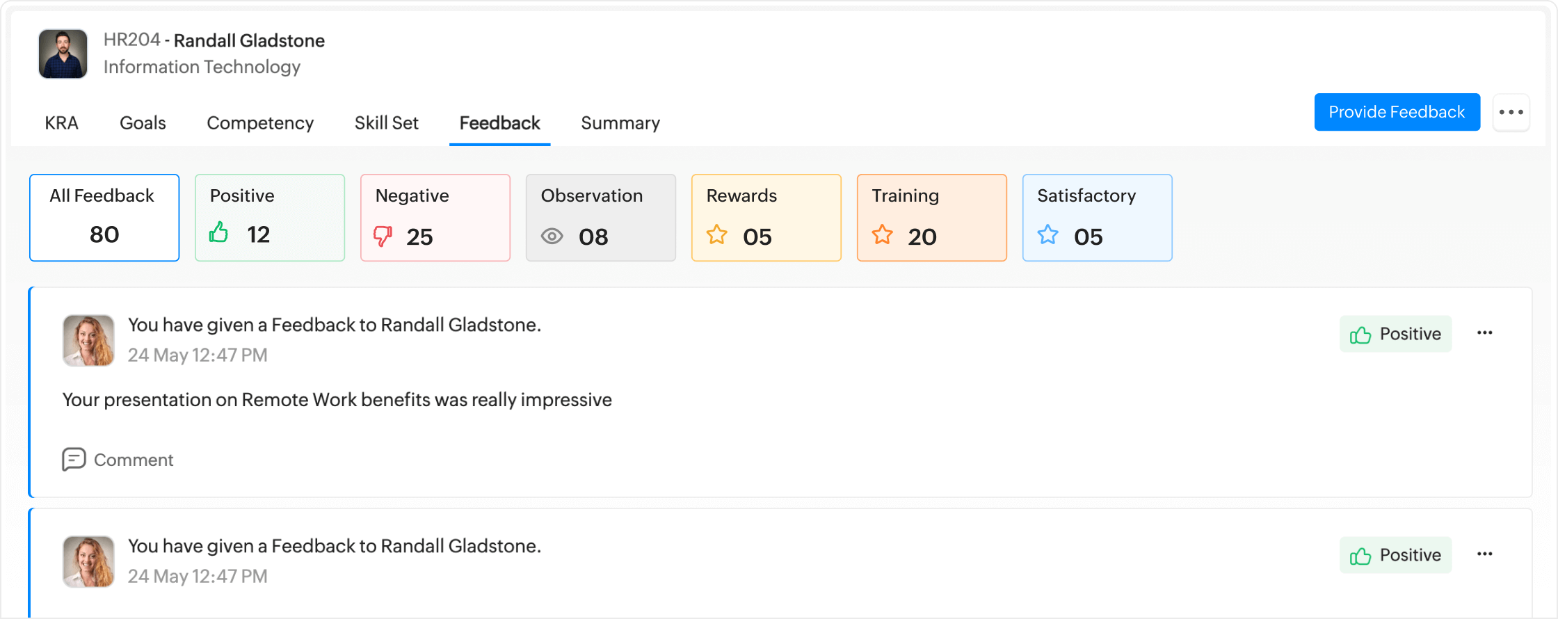 Employee feedback dashboard in Zoho People
